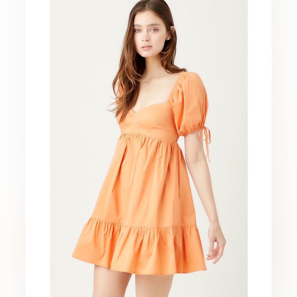 NEW! &Merci Puff Sleeve Babydoll Mini Dress in Papaya Orange Size M